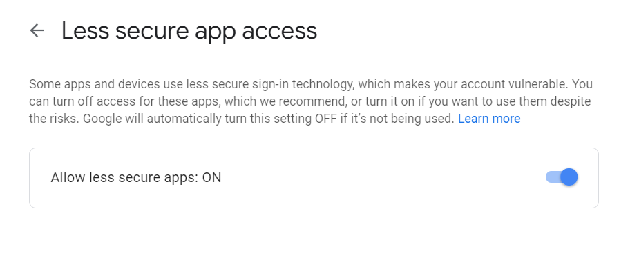 Less Secure App Access Gmail