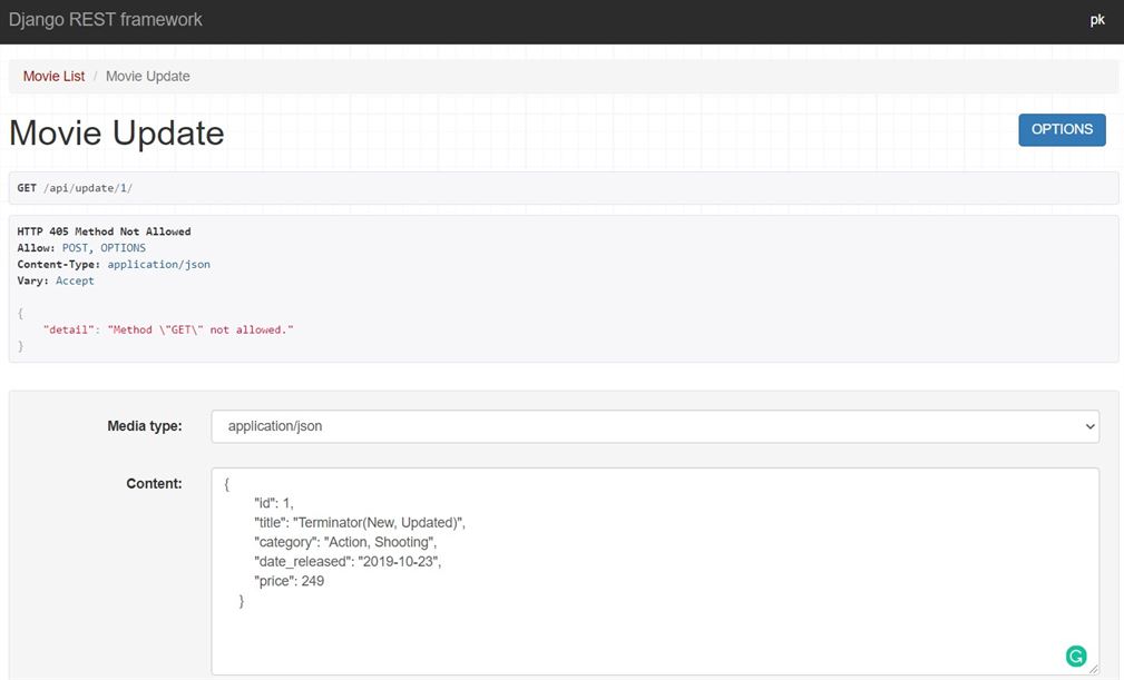 Updating Data with Django rest framework