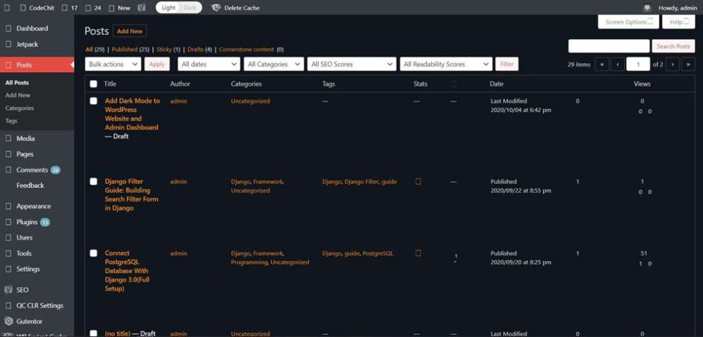 WP Dark Mod - Admin Dashboard