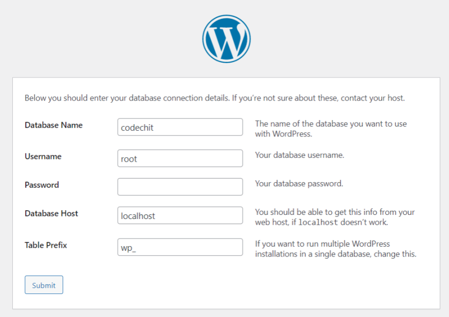 Wordpress Setup installation